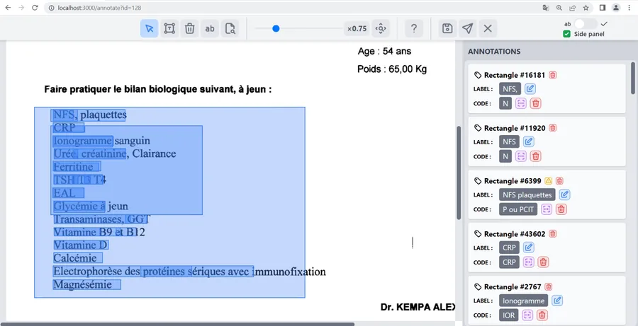Automated reading of medical analysis prescriptions